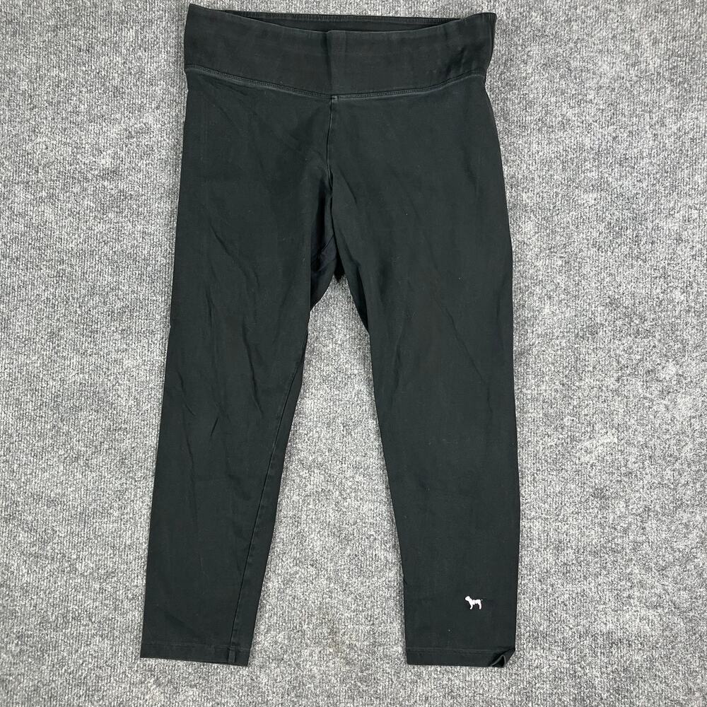 Pink Yoga Leggings Womens Size L‎ Black Cropped Cotton Blend Stretch Athletic